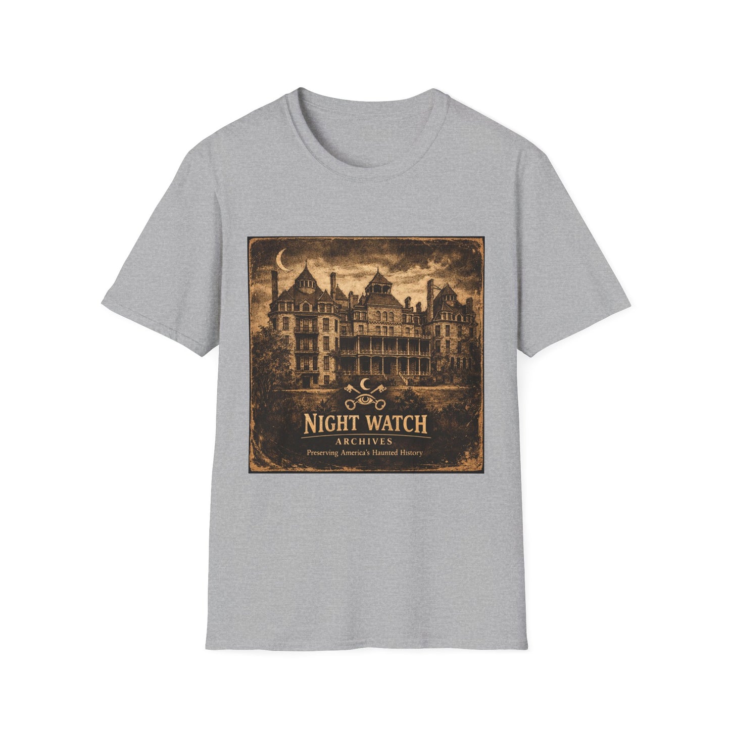 Night Watch Haunted Mansion T-Shirt – Vintage Gothic Estate Graphic Tee