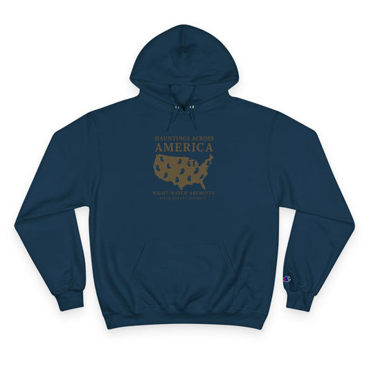 Hauntings Across America Champion Hoodie | Vintage Paranormal Map Hoodie – Night Watch Archives