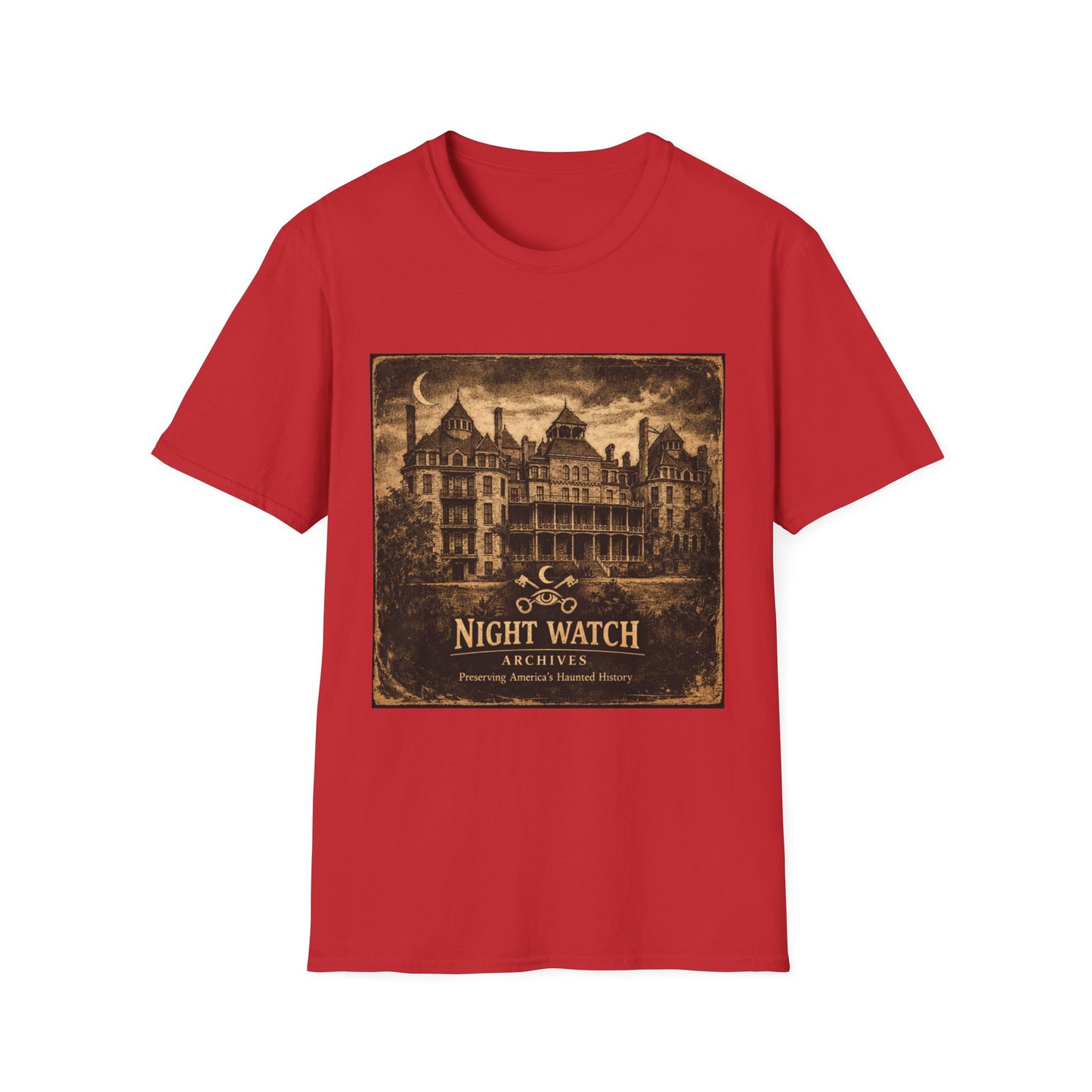 Night Watch Haunted Mansion T-Shirt – Vintage Gothic Estate Graphic Tee