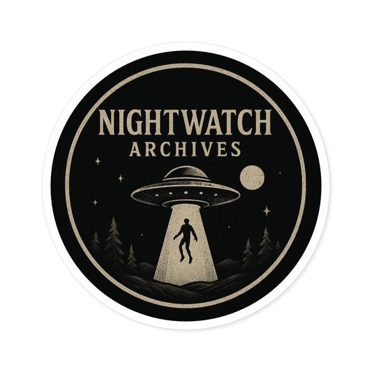 Night Watch Archives Round Sticker — UFO Abduction Vintage Decal