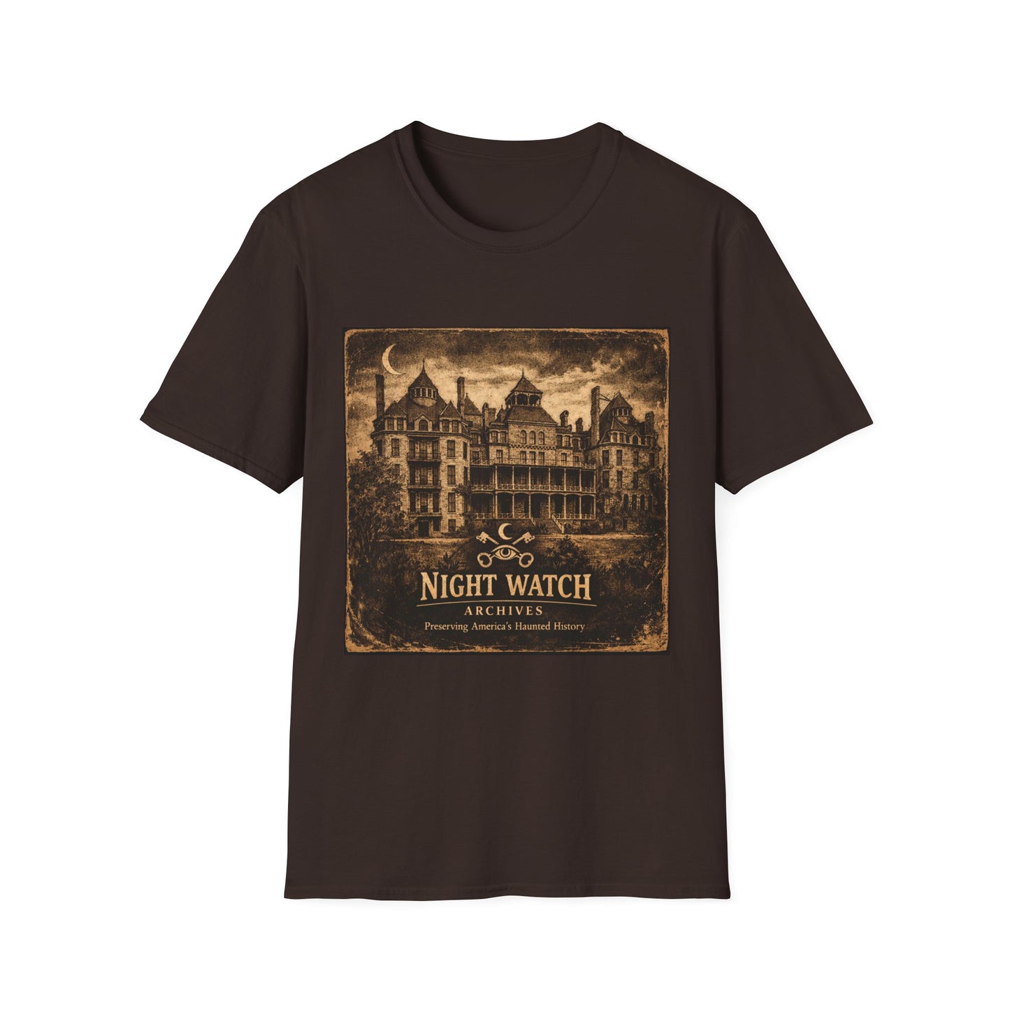 Night Watch Haunted Mansion T-Shirt – Vintage Gothic Estate Graphic Tee