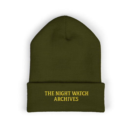 Night Watch Archives Embroidered Cuffed Beanie – Cozy Knit Hat | Paranormal Investigator Gift