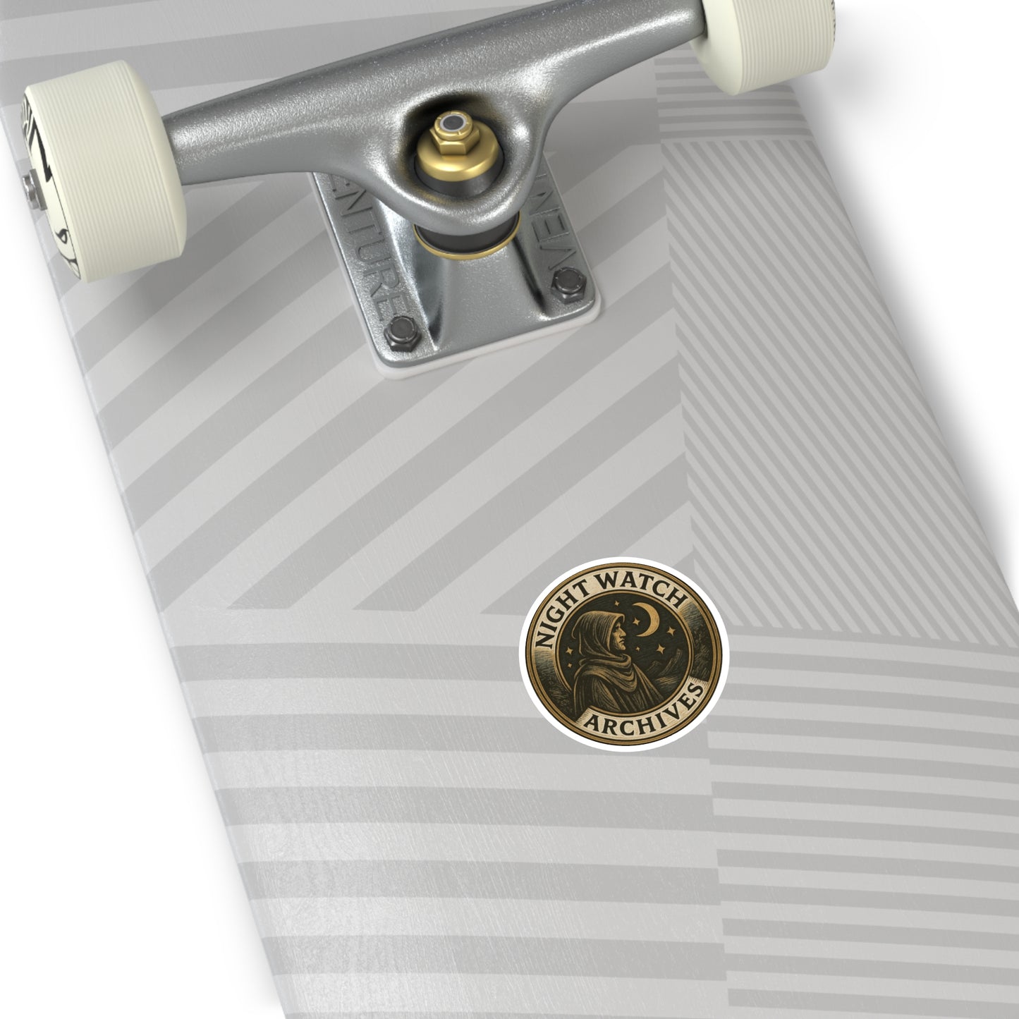 Round Sticker — "Night Watch Archives" Vintage Moon Hooded Figure (Indoor/Outdoor)