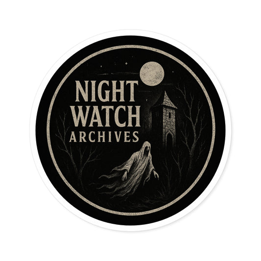 Night Watch Archives Round Sticker — Gothic Ghost Moon Vinyl Decal