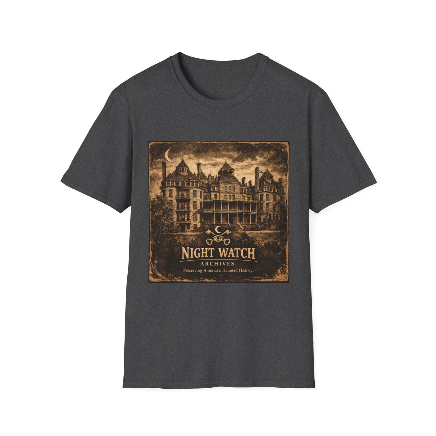 Night Watch Haunted Mansion T-Shirt – Vintage Gothic Estate Graphic Tee
