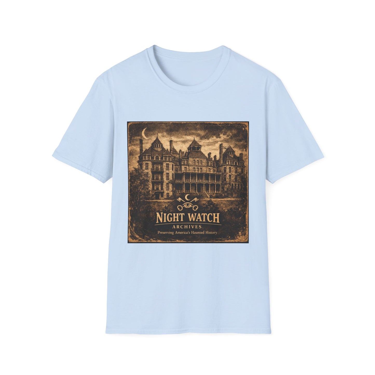 Night Watch Haunted Mansion T-Shirt – Vintage Gothic Estate Graphic Tee