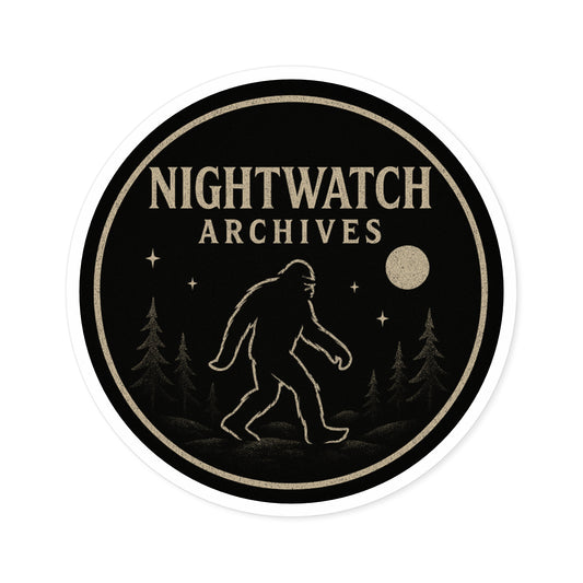 Nightwatch Archives Round Sticker — Sasquatch Moon Vinyl Decal (Indoor/Outdoor)
